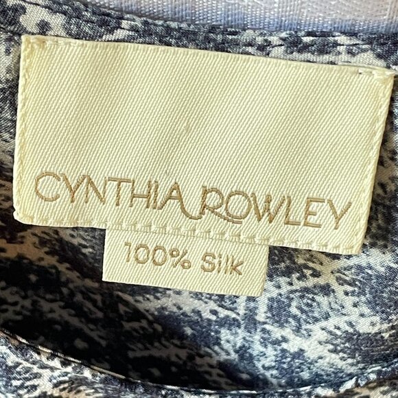 Cynthia Rowley Flowy Silk Tank Blouse Navy Blue Dusky Blue Geometric Floral  XS - Picture 6 of 9